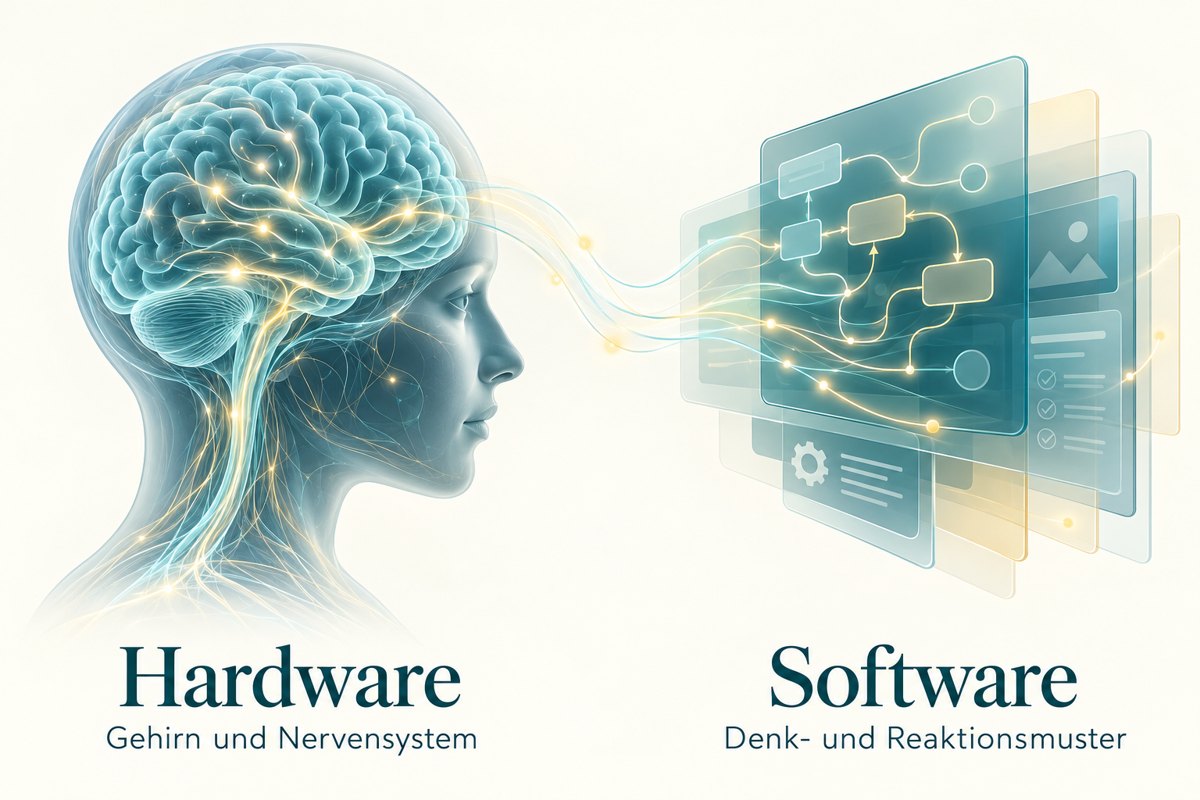 Hardware: Gehirn und Nervensystem. Software: Denk- und Reaktionsmuster.