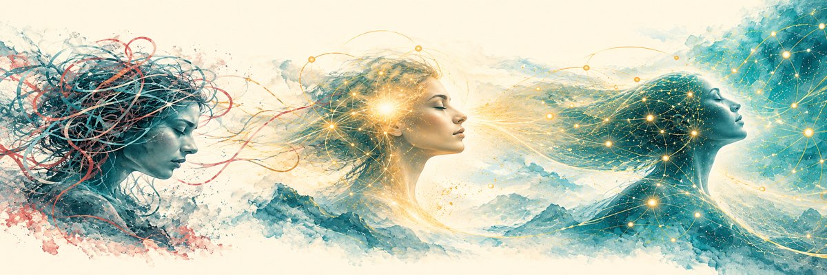 Symbolische Bildfolge von eingeprägten Mustern zu Stille und Verbundenheit