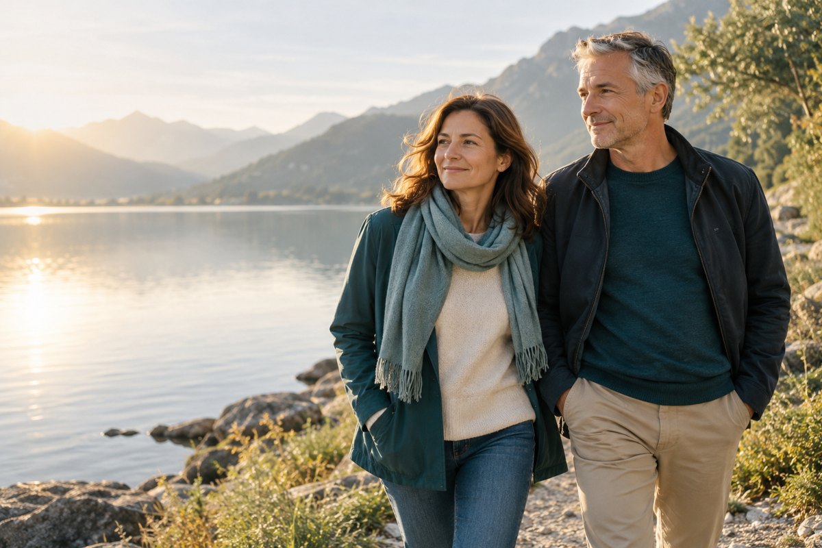 Gelassene Menschen in einer weiten Landschaft